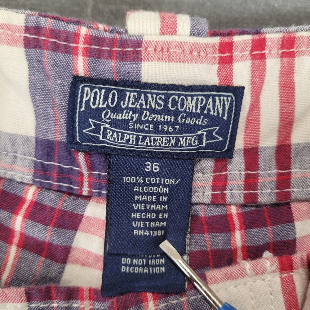 Polo Jeans Co Ralph Lauren Y2K Mens 36 Plaid Cargo Shorts Red Blue White Cotton‎